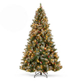 Pre Lit Christmas Pine Tree with Pine Cones Berries Flocked Branches