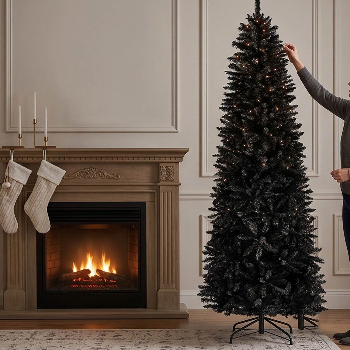 Black Artificial Pencil Christmas Tree Slim Space Saving Design
