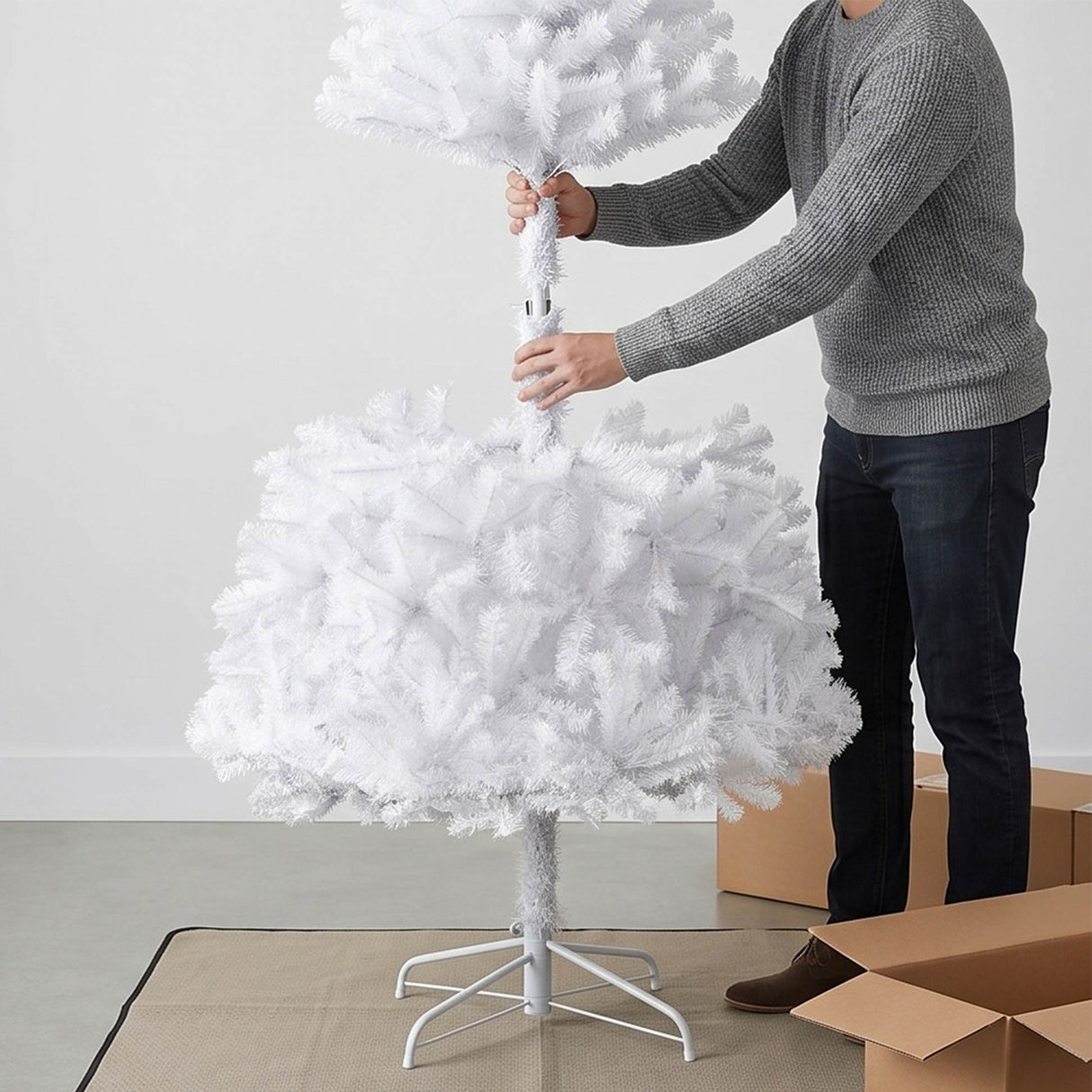 Artificial White Christmas Tree Unlit Pine Design Easy Assembly