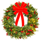 Pre Lit Battery Powered Christmas Wreath with Ribbon PVC Tips Holiday Decor