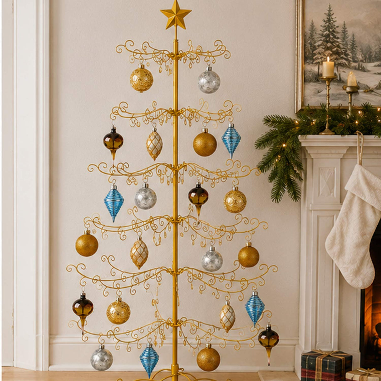 6Ft Wrought Iron Christmas Tree Ornament Display Stand with Folding Design