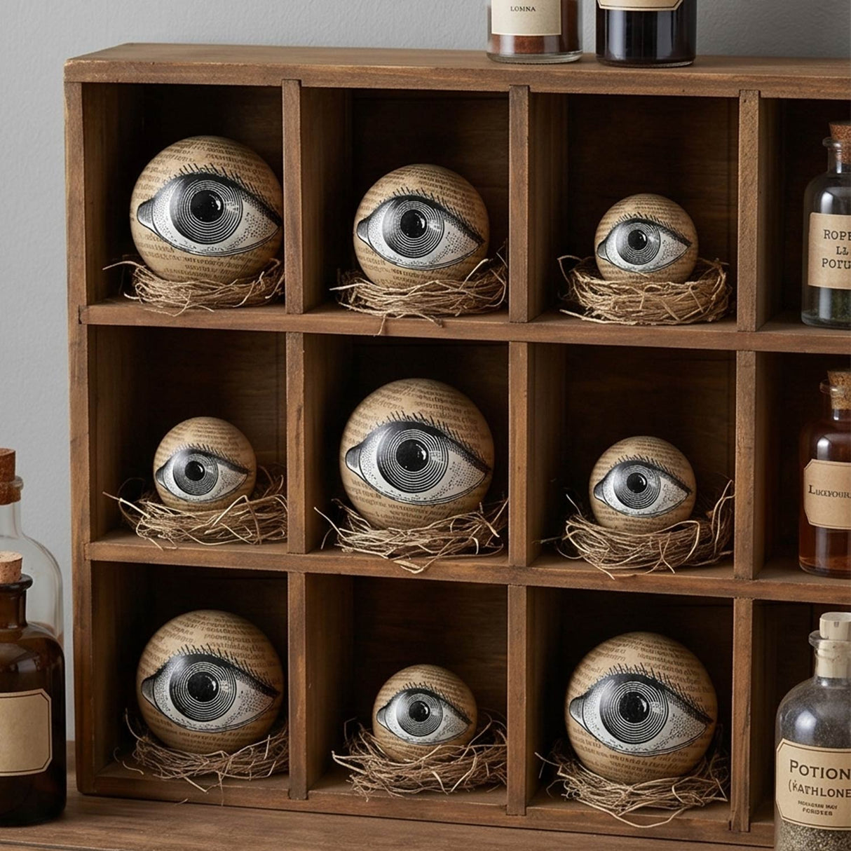 Styrofoam Eyeball Orbs Halloween Decorations (9 Pc Set) 1 1/2" – 3 1/2"