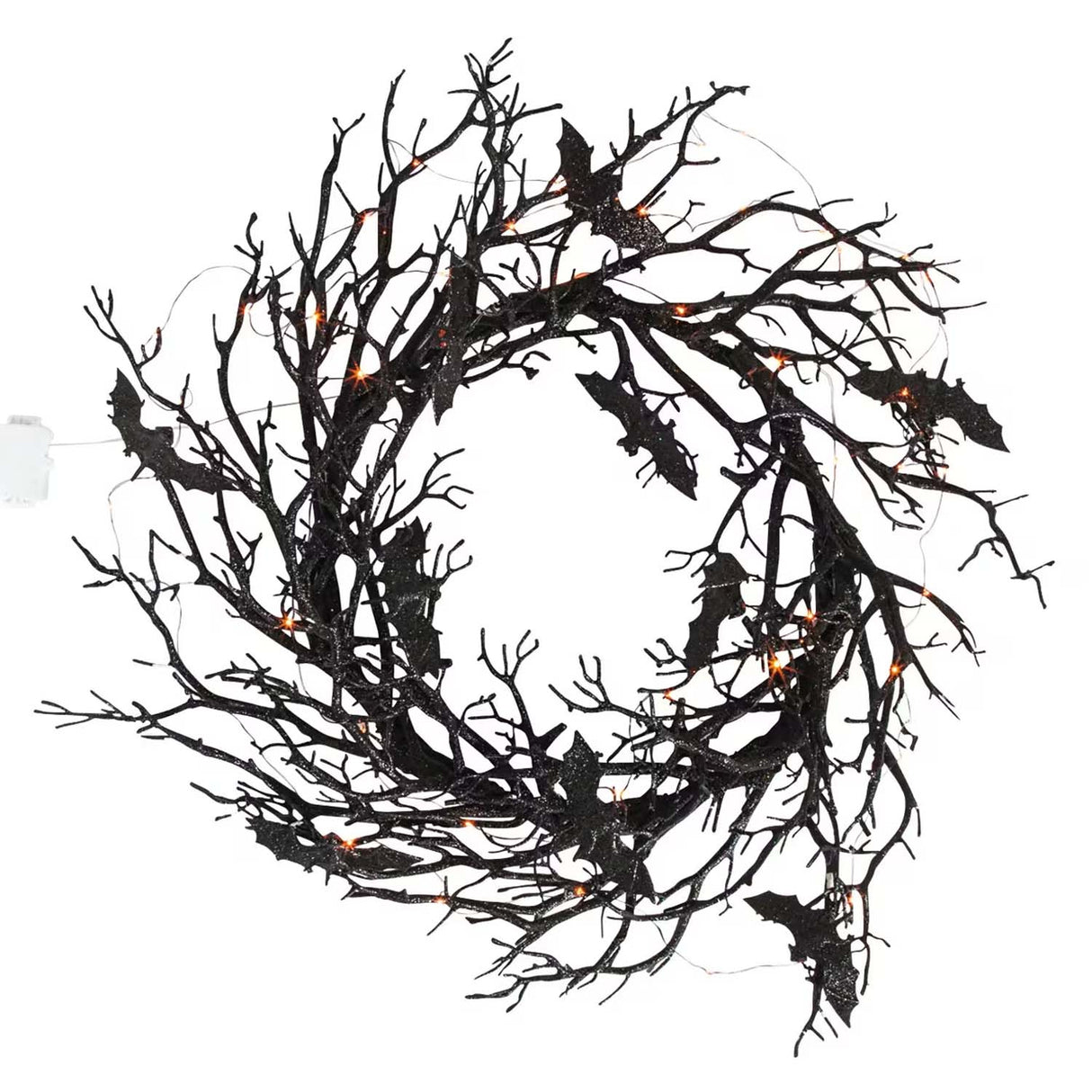 26" Light-Up Black Bat Plastic Halloween Wreath Decoration