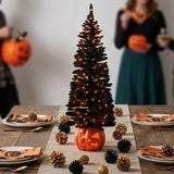 6 ft Halloween Pre-Lit Black Half Tree with LED Lights Pumpkin Base (Plug-In)
