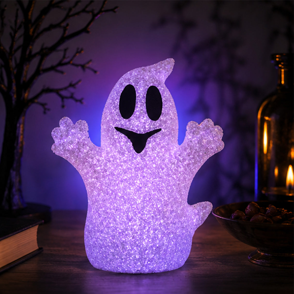 9 in. Halloween Color-Changing White Ghost Decoration with LED Lights