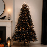 7 ft. Halloween Pre-Lit North Valley Spruce Full Black Tree with White Lights, Plug-In