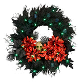 24IN Halloween Boo-tiful Wreath with Orange Florals, Skull & Green LED Lights