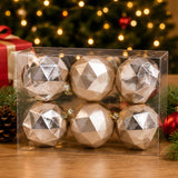 6-Piece Shatterproof Geometric Silver Ornaments