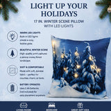 17IN Winter Scene Decorative Pillow with Warm White LED Lights Christmas Cushion