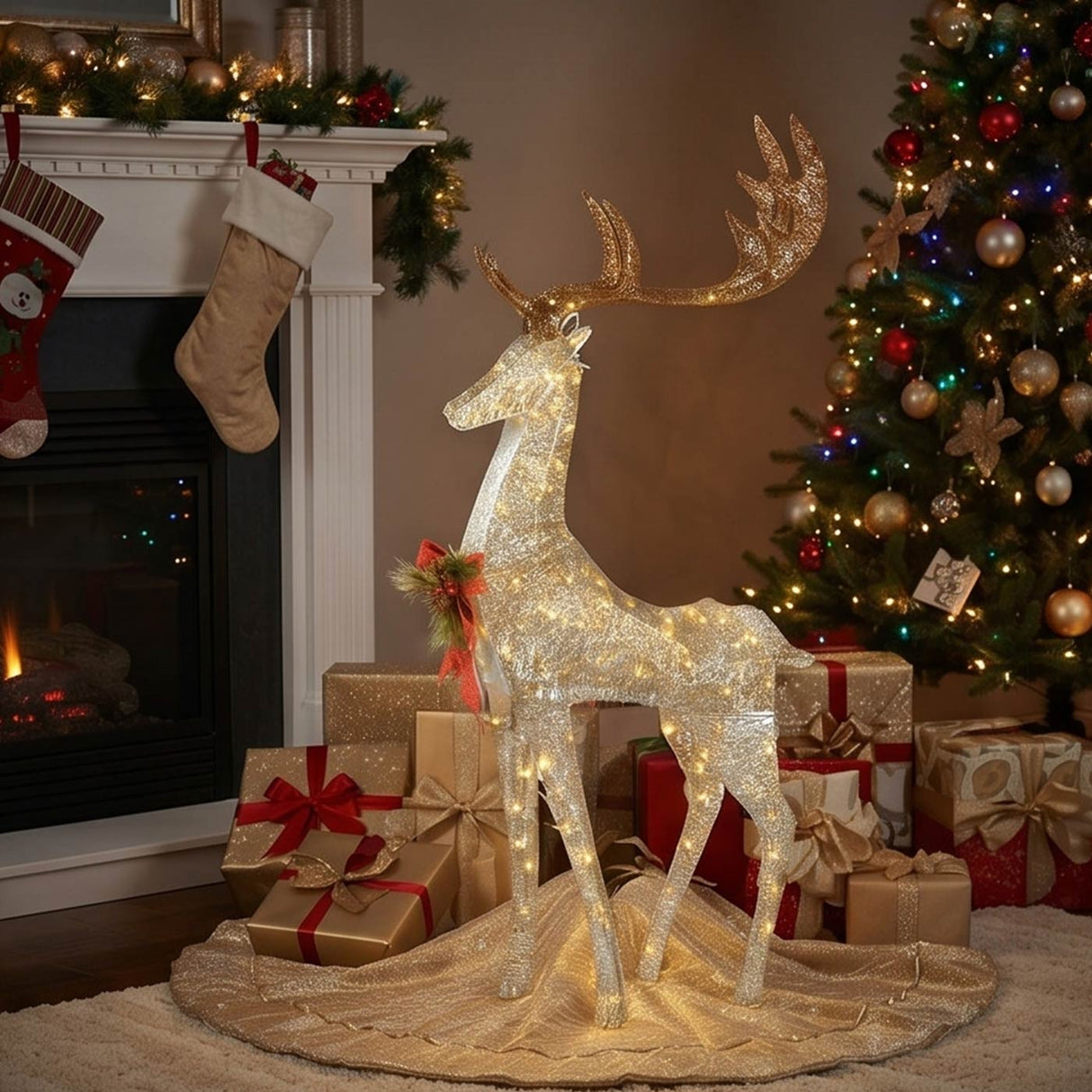 55IN Pre-Lit Crystal Champagne Standing Buck LED Christmas Decoration
