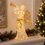 51 in. Trumpeting Gold and White Angel with Warm White LED Lights