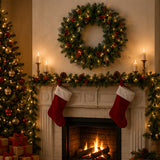 Pre-Lit 24 in. Crestwood Spruce Christmas Wreath with Clear Lights, Pine Cones & Berries, Plug-In Holiday Door Decoration