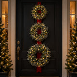Pre-Lit 26 Inch Glittery Bristle Triple Wreath Door Hanger with LED Lights