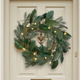 Pre-Lit 24 in. Magnolia Mix Pine Christmas Wreath with Warm White LED Lights