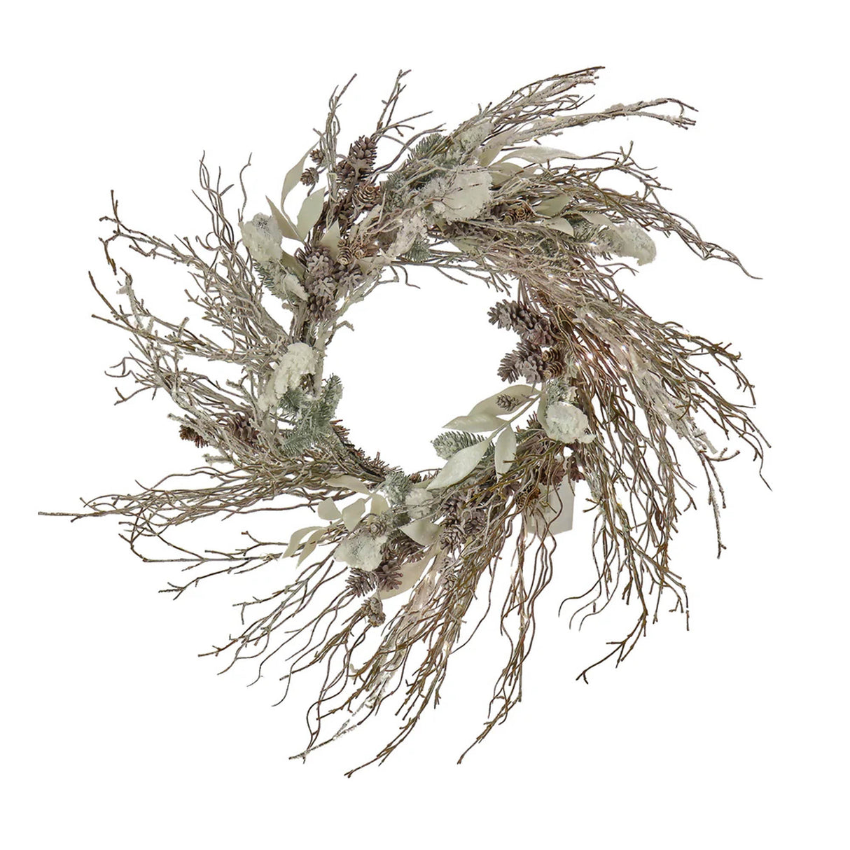 24IN Pre Lit Alpine Snow Lump Wreath with Warm White LED Lights & Remote