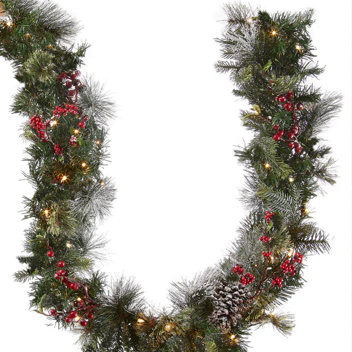 9FT Pre Lit Wintry Berry Garland with Clear Lights
