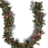 9FT Pre Lit Wintry Berry Garland with Clear Lights