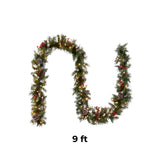 9FT Pre Lit Frosted Berry Garland with Clear Lights