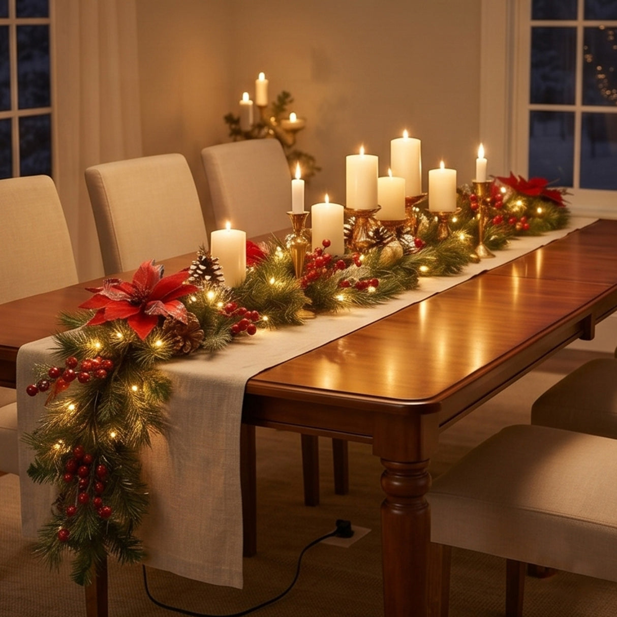 9FT Pre-Lit Tartan Plaid Garland with Warm White LED Lights
