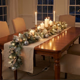 9FT Pre-Lit Glittery Pine Pomegranate Garland with Clear Lights