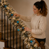 Pre-Lit Snowy Tinkham Pine Garland with Warm White LED Lights, 9 Foot