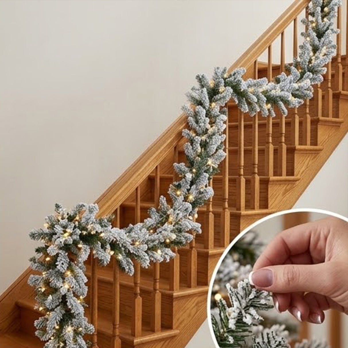 Pre-Lit Snowy Sheffield Spruce Garland with Dual Color LED Cosmic Lights, 9 Foot (Plug-In)