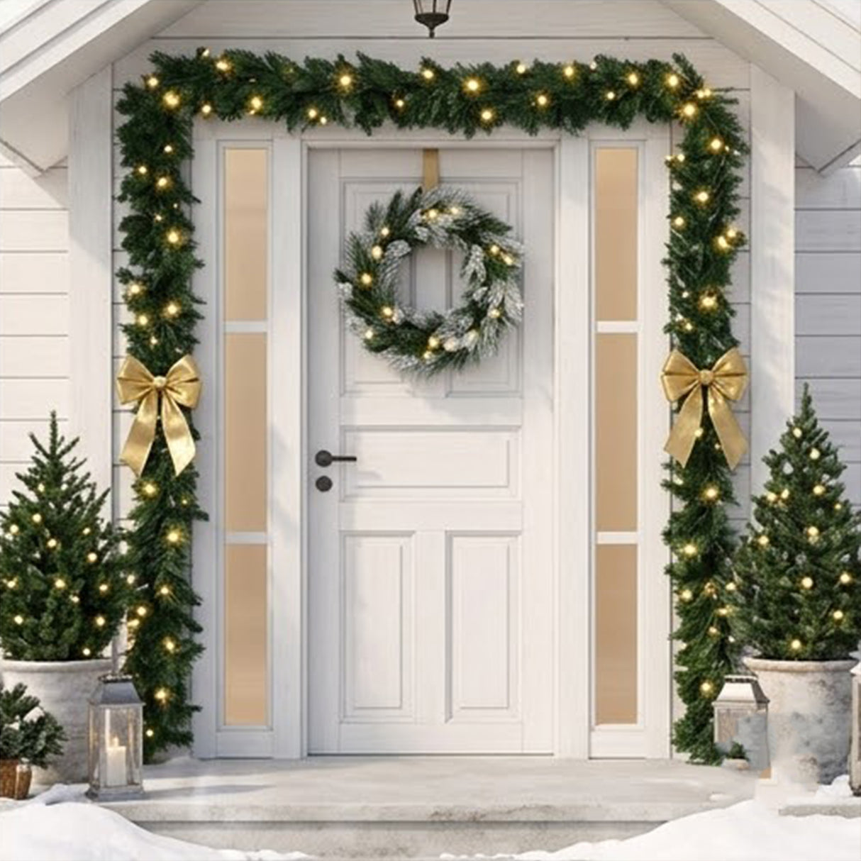 Snowy Pine Plastic Garland, 7 Foot Decorative Christmas Garland