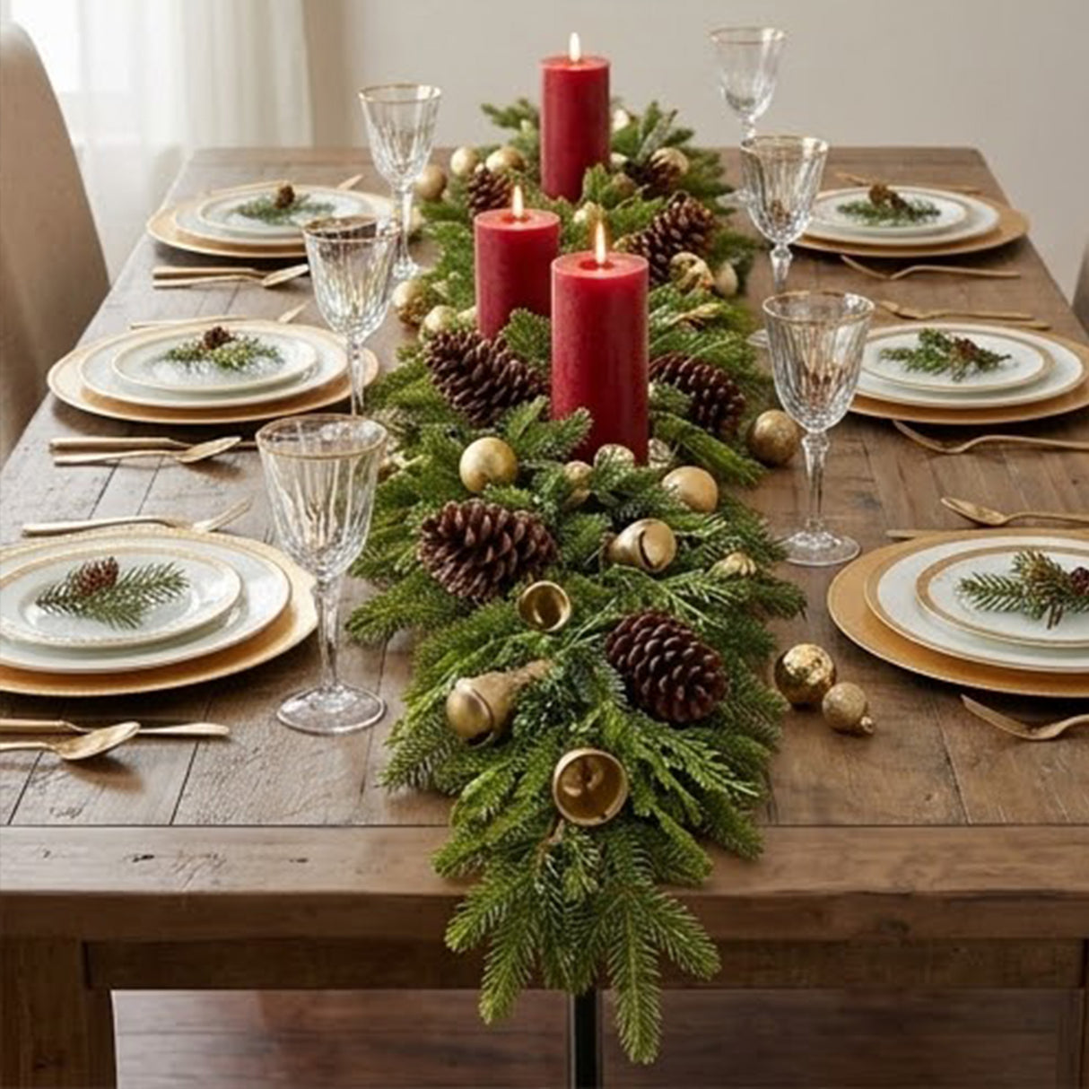 Christmas Bells Pine Garland, 6 Foot Decorative Holiday Garland