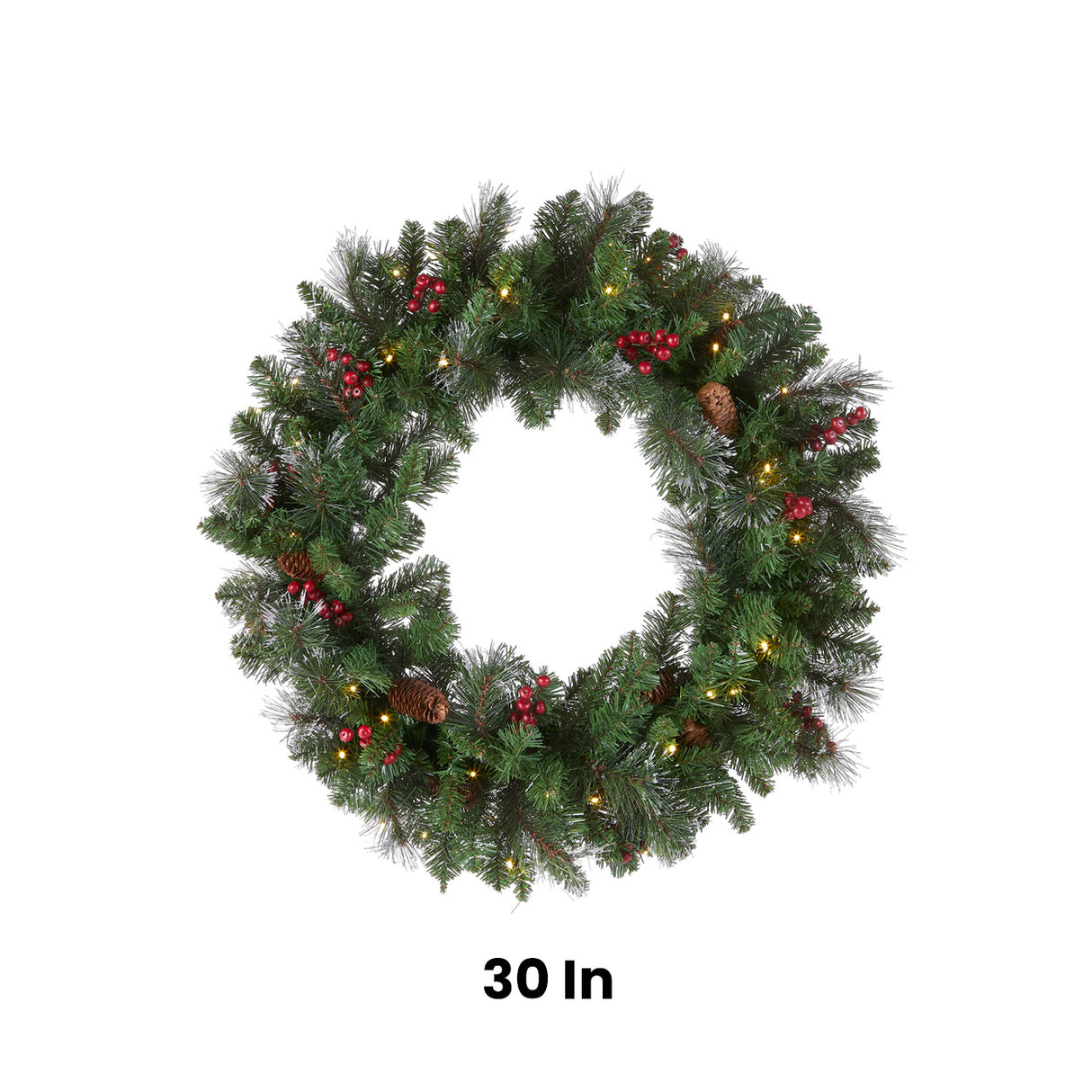 Pre-Lit Crestwood Spruce Wreath with Warm White LED Lights, 30 Inch