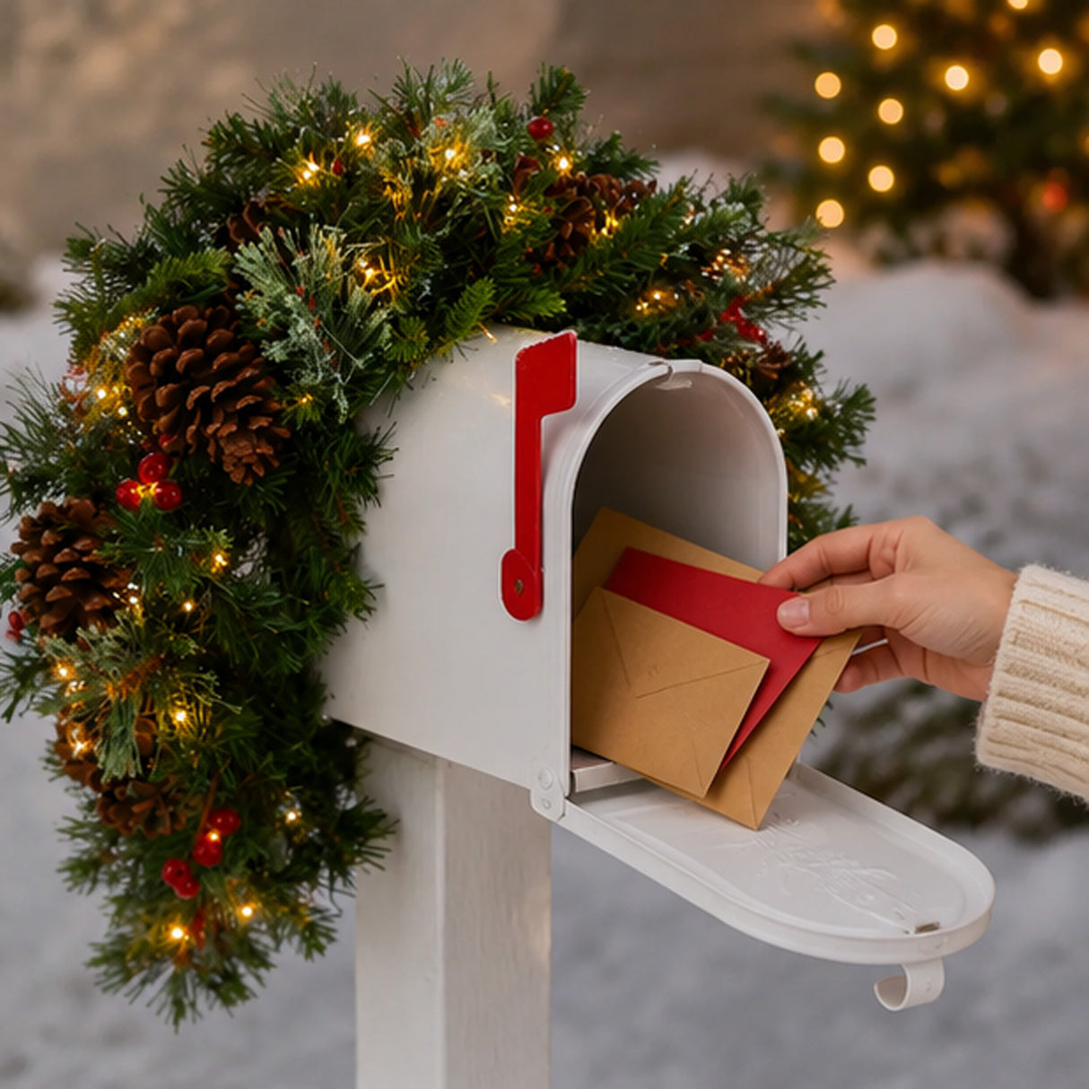 Pre-Lit Colonial Fir Mailbox Swag with Warm White LED Lights, 36 Inch