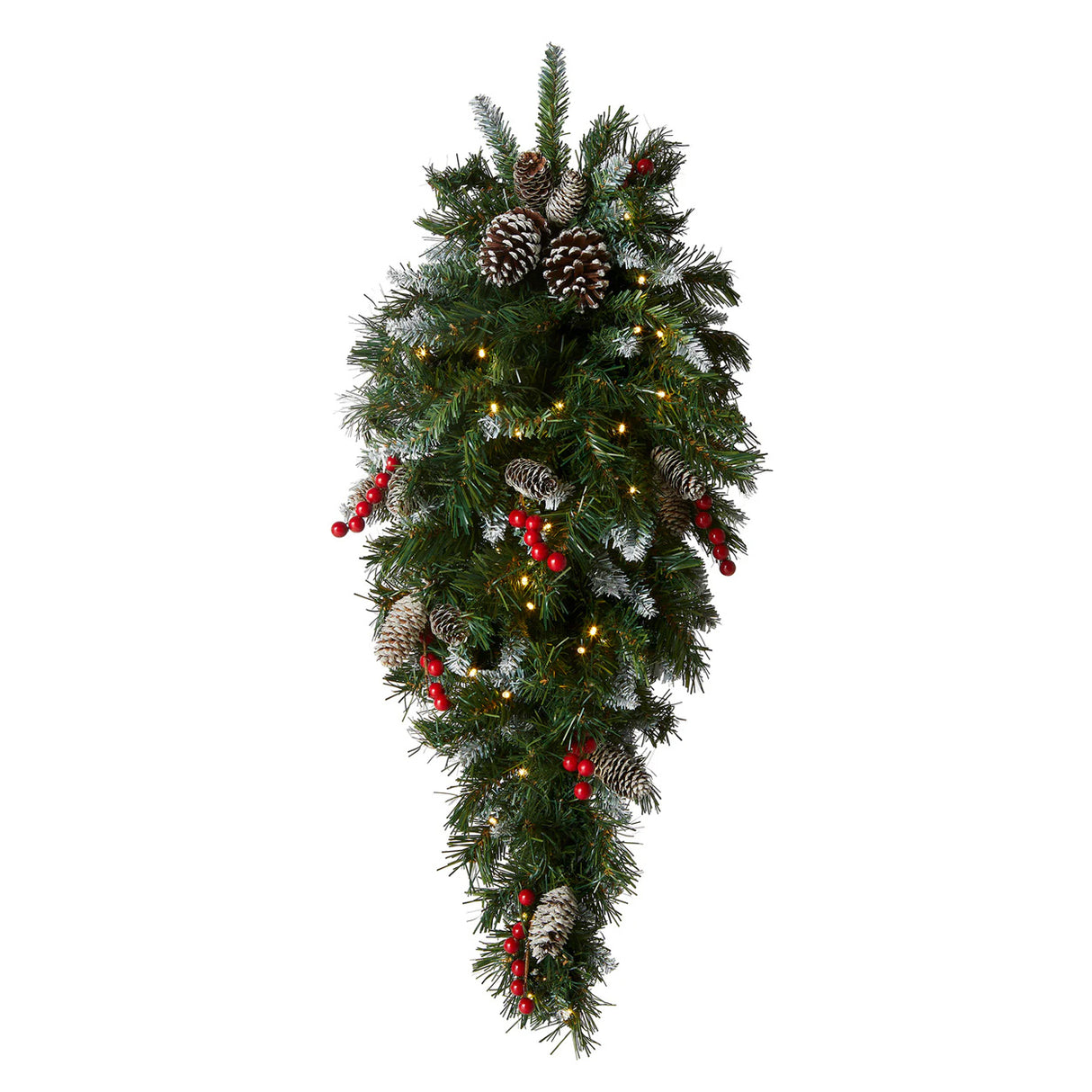 Pre-Lit Frosted Berry Teardrop Swag with Warm White LED Lights, 36 Inch