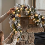 Pre-Lit Snowy Bedford Pine Garland with Warm White LED Lights, 9 Foot