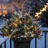 Pre-Lit Snowy Bedford Urn Filler with Warm White LED Lights, 22 Inch