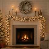 Pre-Lit Snowy Sheffield Spruce Garland with Dual Color LED Lights, 9 Foot
