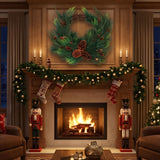 Mixed Bristle Pine Christmas Wreath with Pinecones, 26 Inch