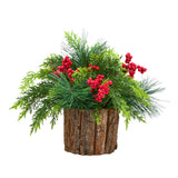 Christmas Classic Centerpiece with Berries & Cypress Tips, 11 Inch Table Decor