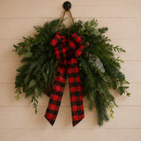 Mixed Pine Wreath with Buffalo Plaid Bow & Pinecones, 22 Inch Holiday Decor