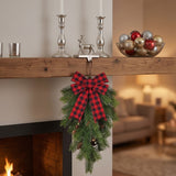 Mixed Pine Christmas Teardrop Swag with Plaid Bow, 30 Inch Door Decor