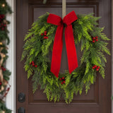 Pre-Lit Christmas Classic Wreath with Red Berries, Cypress & Bow, 24 Inch