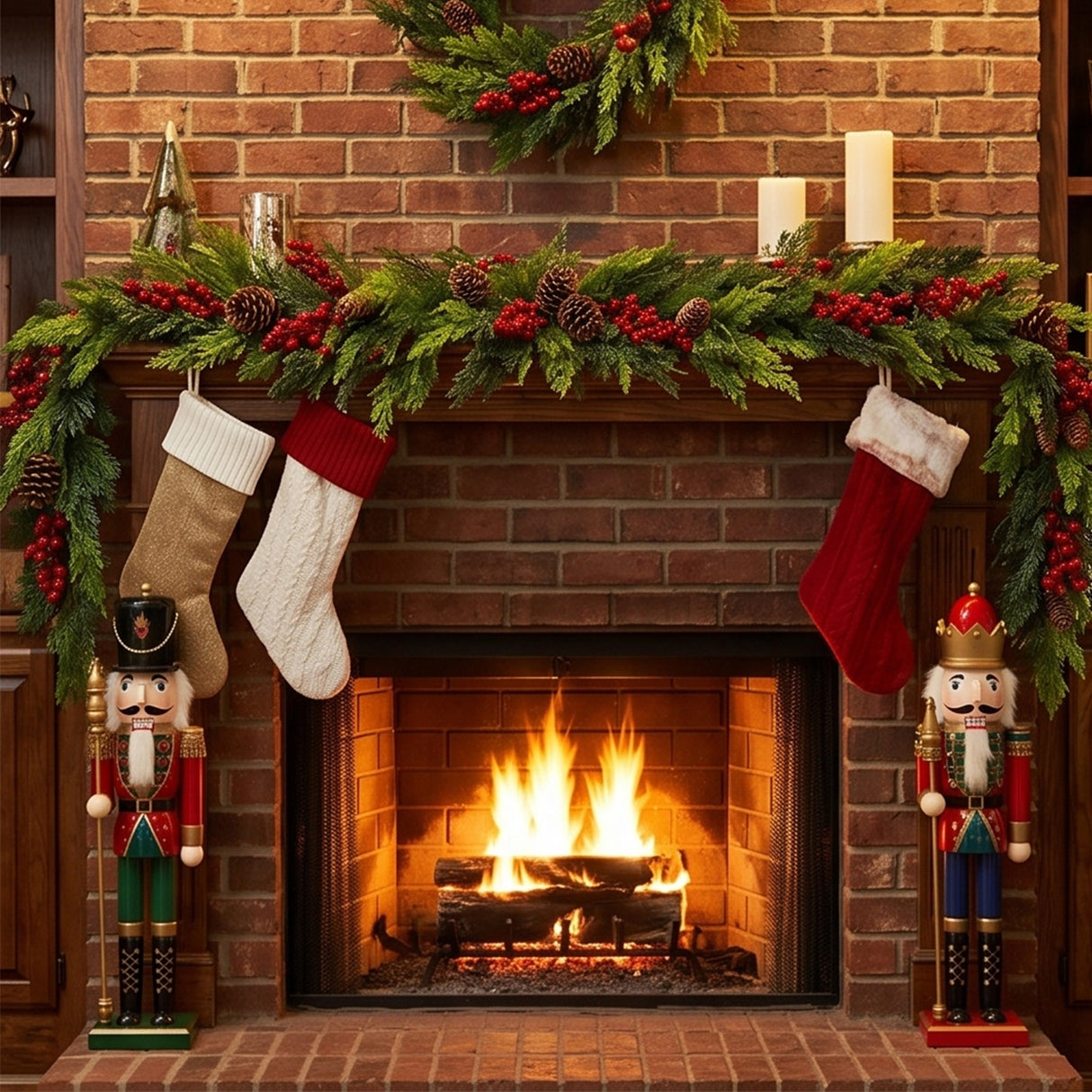 Christmas Joy Garland with Red Berries, 5 Foot Holiday Mantel Decor