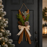 17in Holiday Skis Wall Decor with Berries, Pinecones & Bow