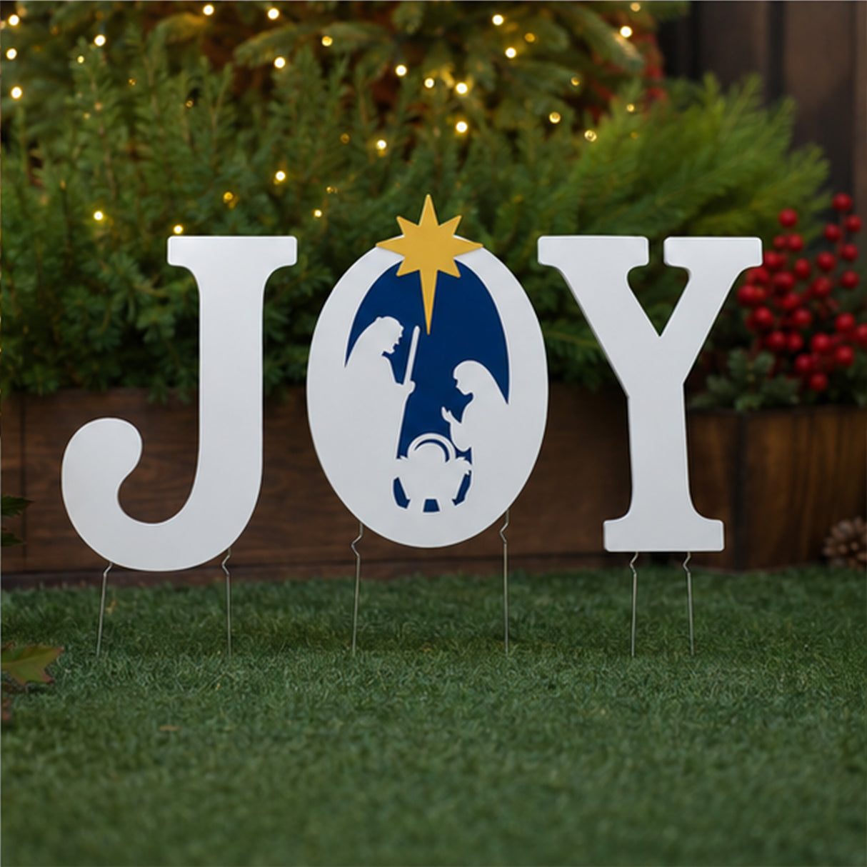 JOY Nativity Yard Stakes Christmas Outdoor Decor 3 Pc Set