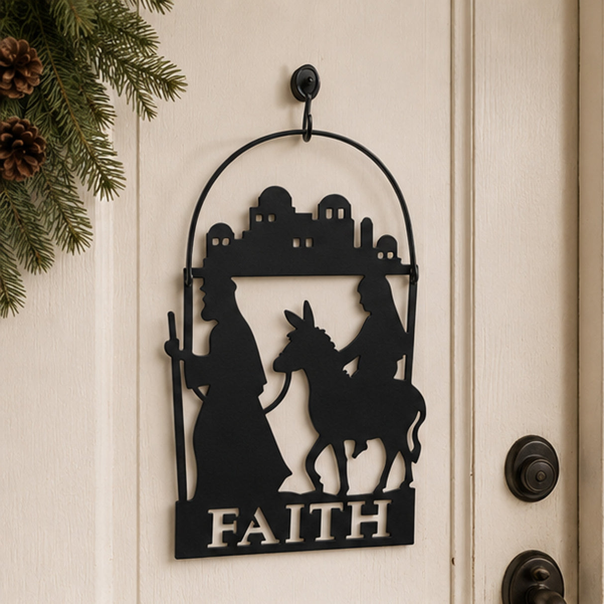 Mary Joseph Donkey Faith Metal Christmas Ornaments 12 Pc Set