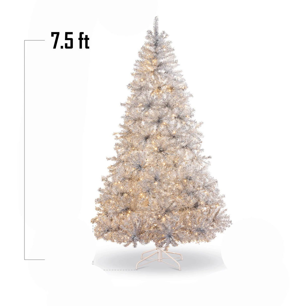 Prelit Silver Artificial Tinsel Christmas Tree with Foldable Stand