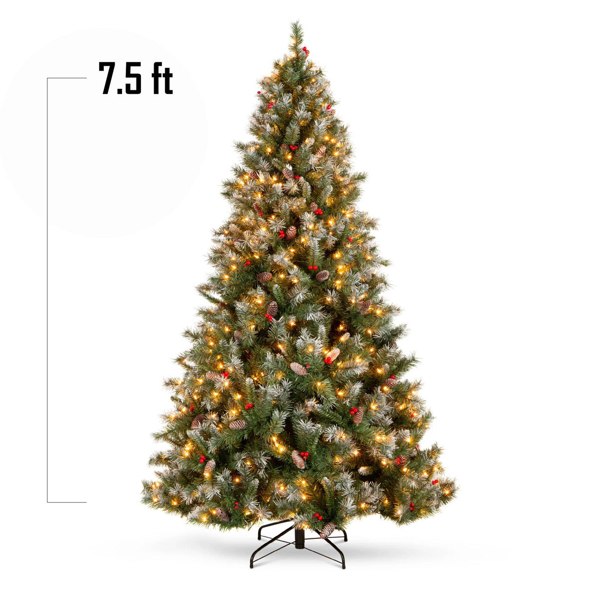 Pre Lit Christmas Pine Tree with Pine Cones Berries Flocked Branches
