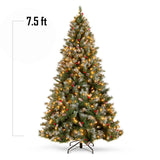 Pre Lit Christmas Pine Tree with Pine Cones Berries Flocked Branches