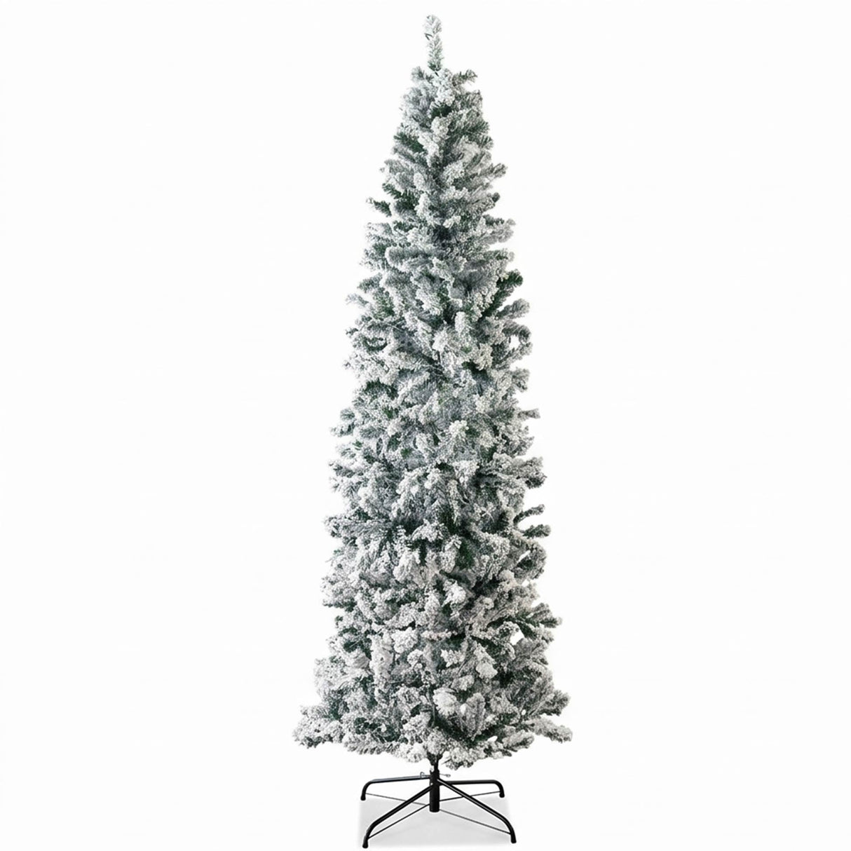 Snow Flocked Artificial Pencil Christmas Tree Slim Space Saving Design