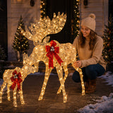 Lighted Moose Family Outdoor Christmas Decoration Set 2 Pc with LED Lights