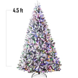 Pre Lit Snow Flocked Pine Christmas Tree with Multicolor LED Lights