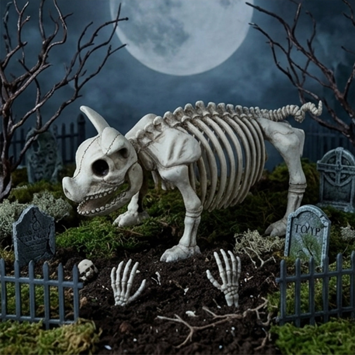 12" Pig Skeleton Halloween Decoration (Plastic Farm Animal Prop)